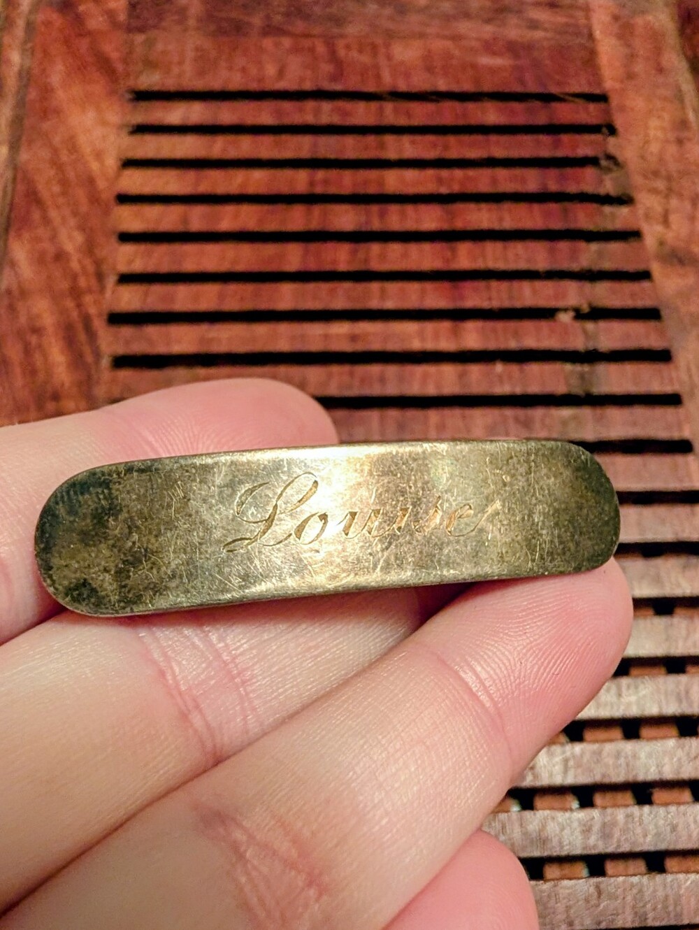 Antique Sterling Silver Engraved 'Louise' Barrette